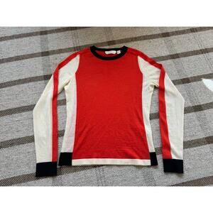 Hugo Boss Merino Wool Ferda Colorblock Sweater Women’s XS Red Cream Crew